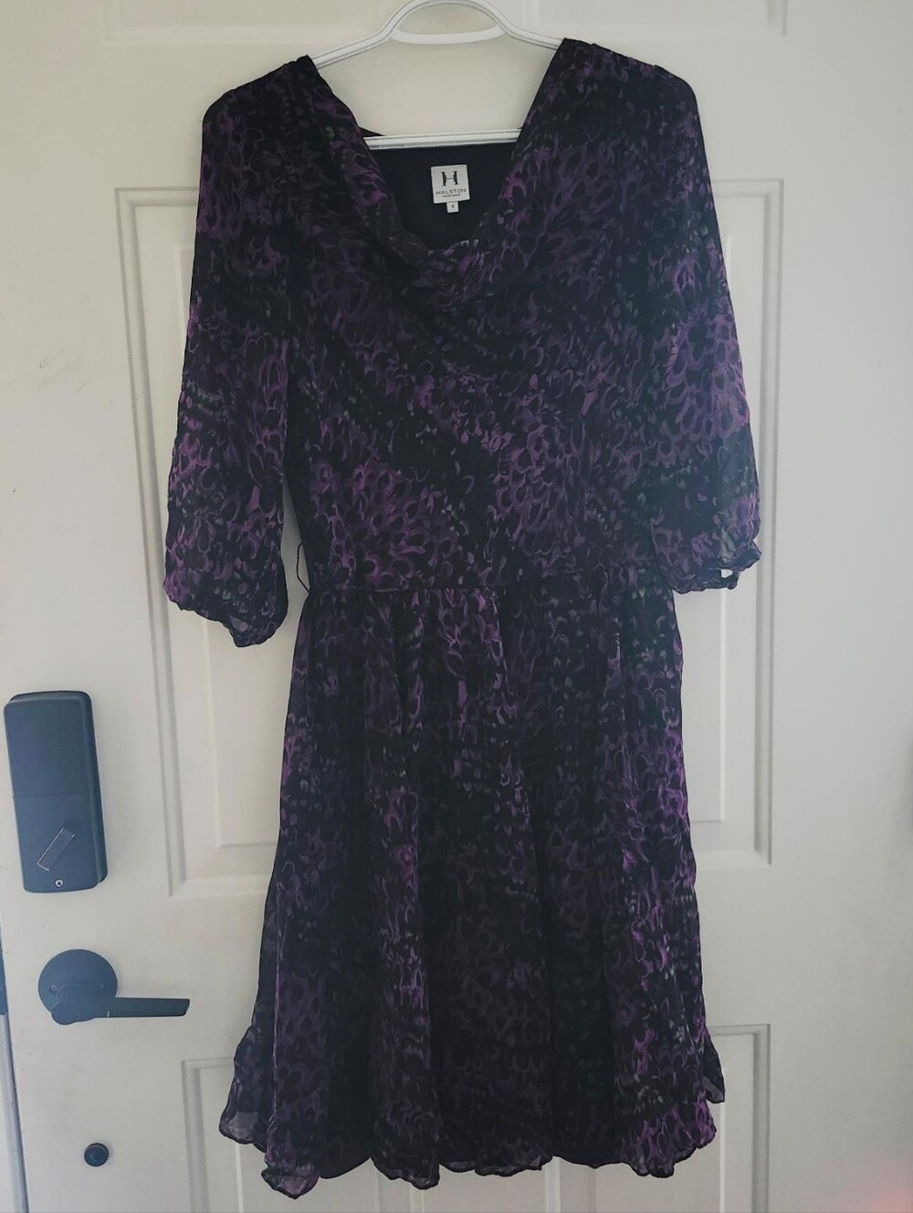Halston Heritage Silk Black and Purple Dress